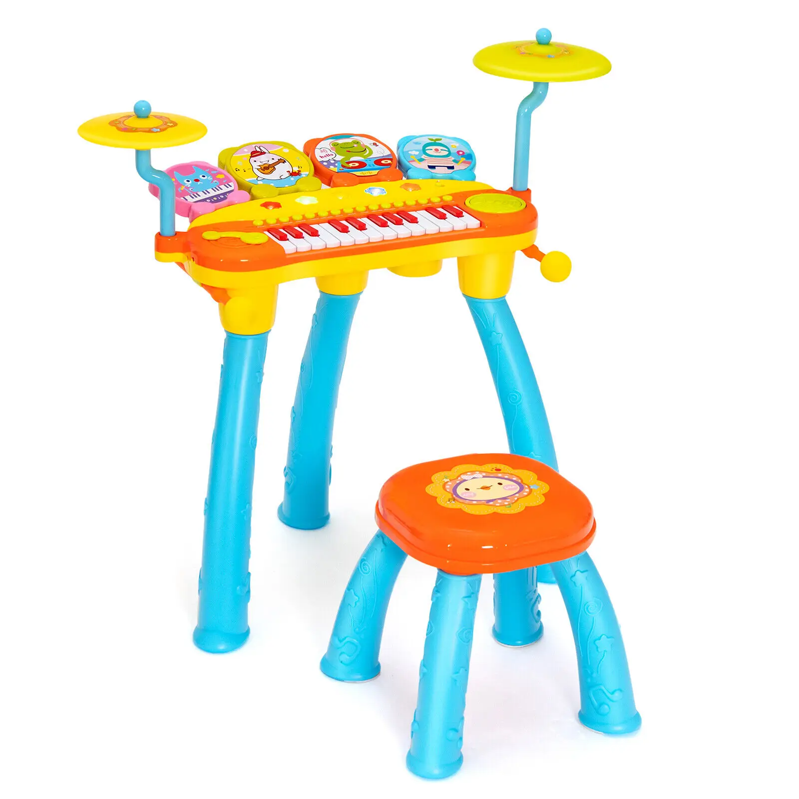 

Babyjoy 24 клавиши DJ фортепиано клавиатура барабан игрушечный музыкальный инструмент w/MP3 микрофон тарелка синий