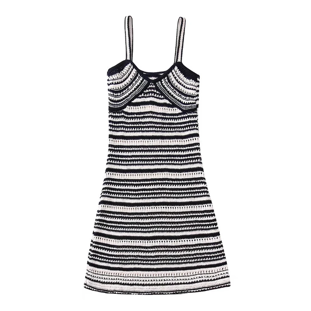 

Женское трикотажное платье в полоску, элегантное винтажное Элегантное платье без рукавов, с открытой спиной