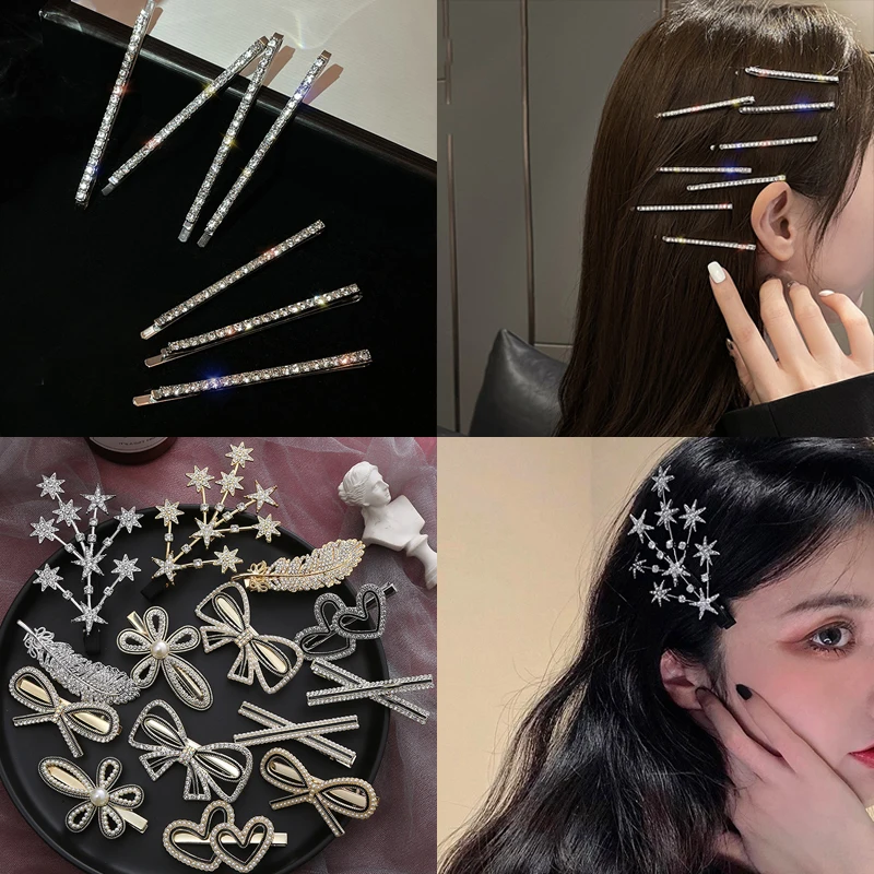 

Imitation Pearl Rhinestone Barrettes Hairpins For Women Sparking Hair Clip Side Clip Luxury Wedding Hair Accessories Jewelry New