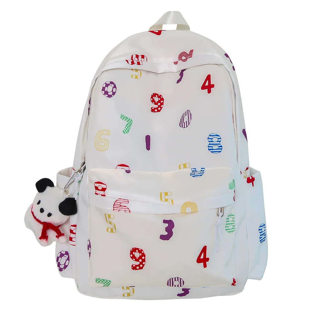 

Girls School Backpack Large Capacity School Bag with Pendant Adjustable Strap Nylon Colorful Pattern Fashion Shopper Outdoor Bag