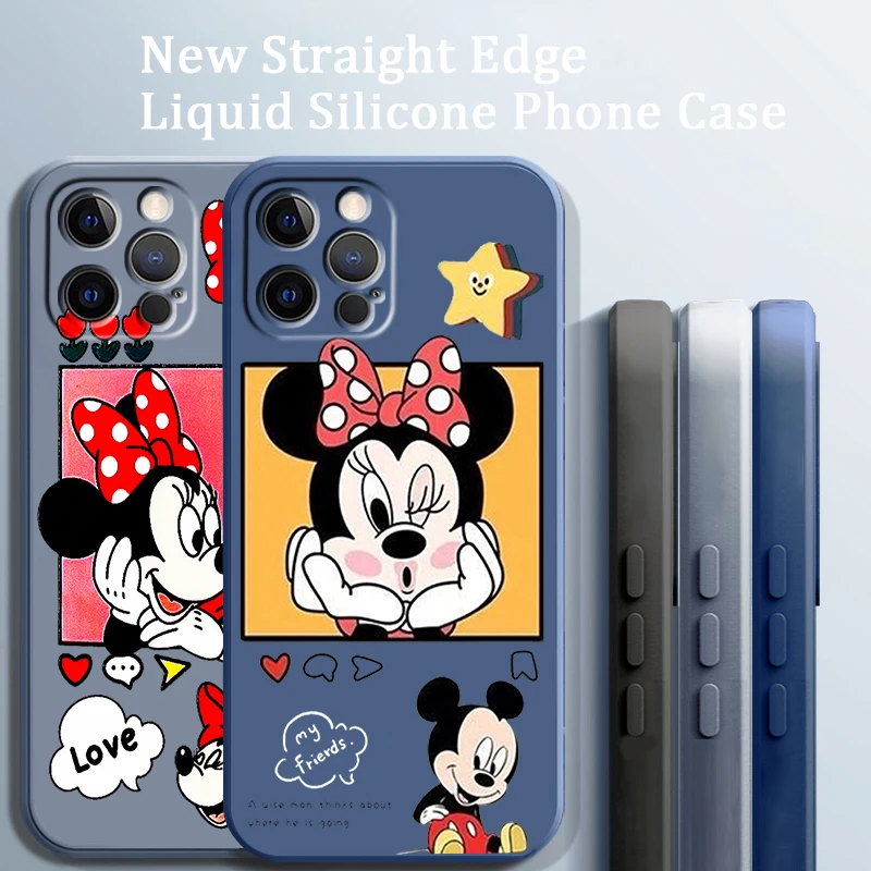 

Mickey Minnie Cartoon Art Liquid Rope Phone Case For Apple IPhone 14 13 12 Mini 11 Pro XS MAX XR X 8 7 Plus SE Soft Cover