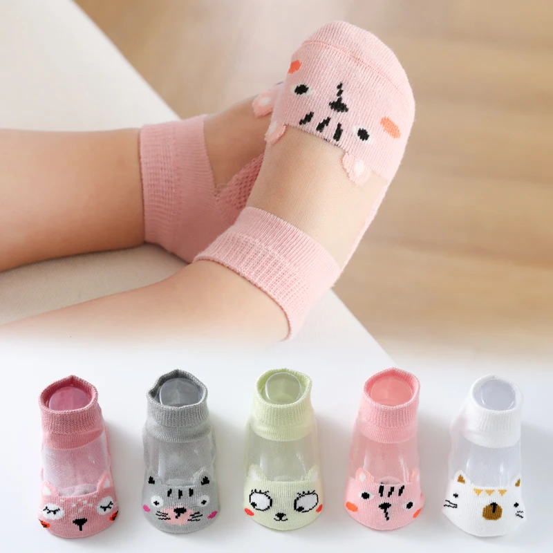 

5 Pairs/set Summer Thin Kids Socks Breathable Cotton Mesh Cartoon Animal Decor Infant Children Socks 0-6T Boys Girls Clothes