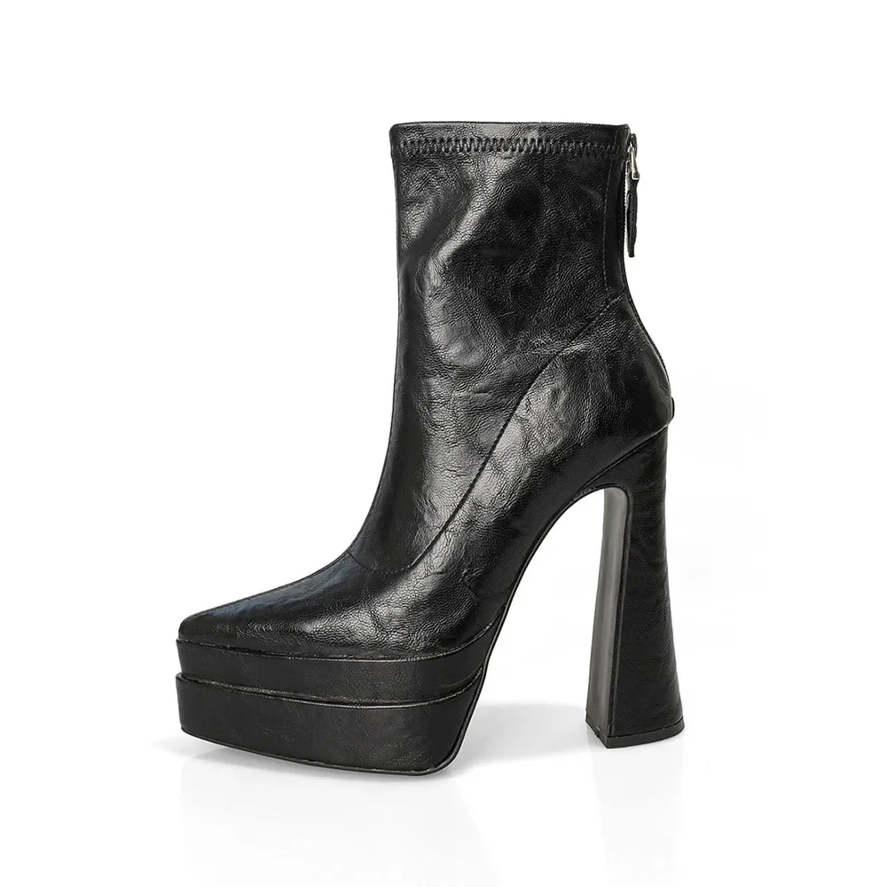 Женские ботильоны на высокой платформе с копытами 2024 однотонные короткие