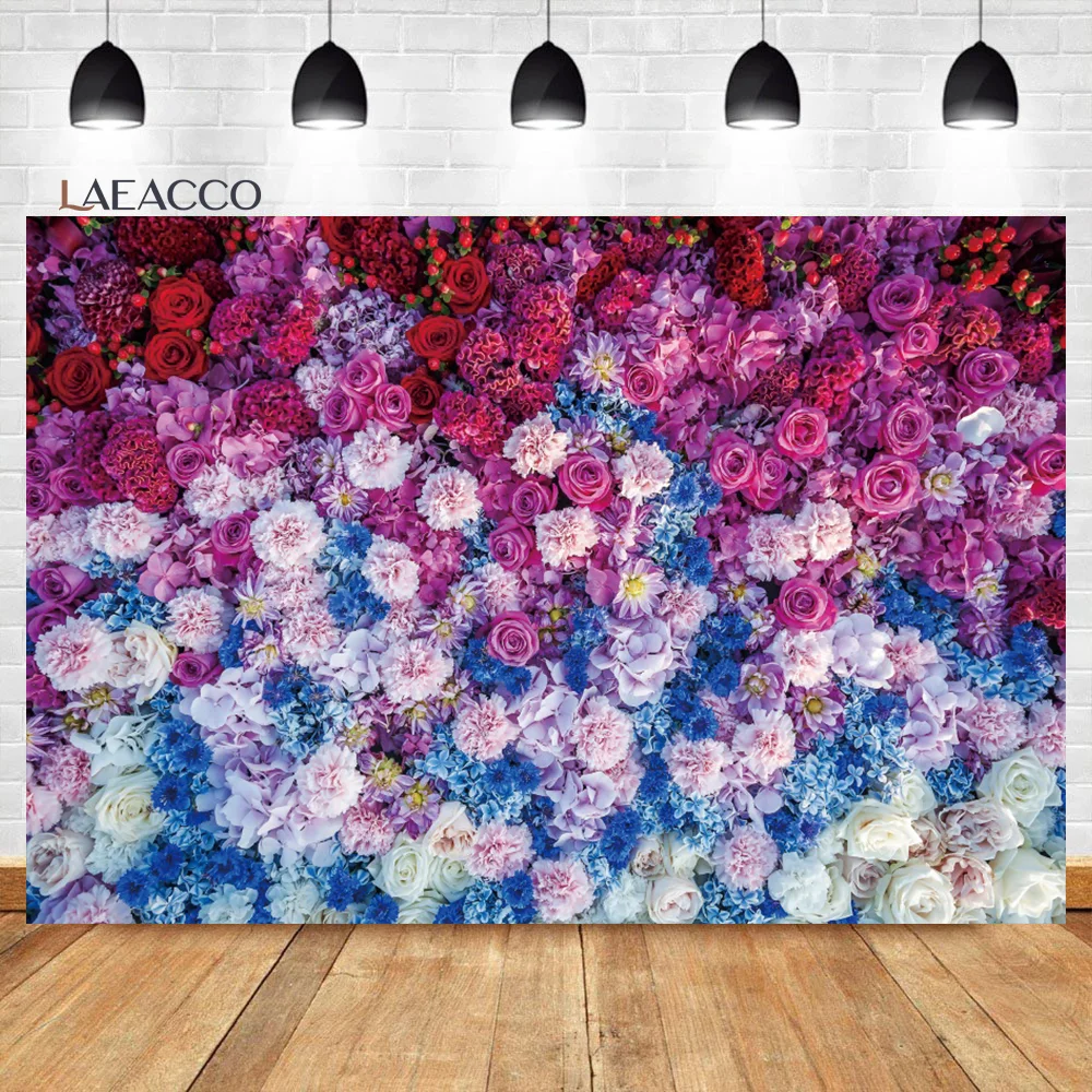 

Laeacco Pink Blue Rose Flowers Wall Background Spring Weeding Bridal Shower Anniversary Ceremony Portrait Photography Backdrop