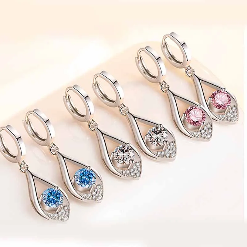 

New arrival 925 sterling silver ladies fashion jewelry crystal zircon drop-shaped female earrings popular hypoallergenic blue