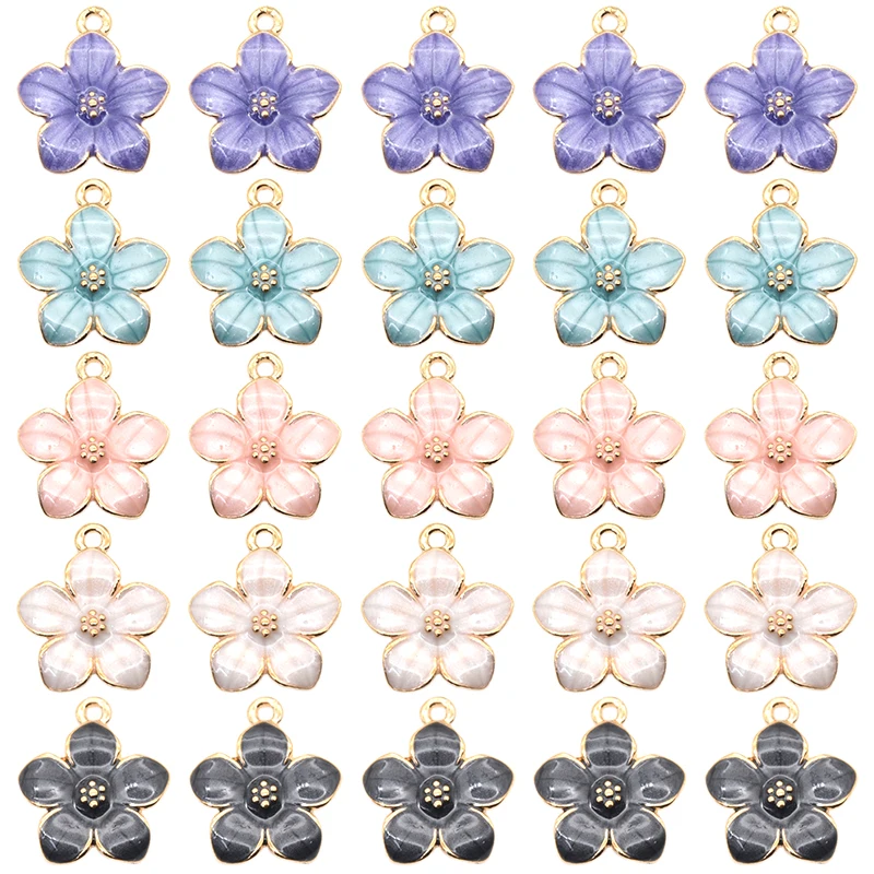 10 шт., 5 цветов, эмалевые Подвески в виде цветка вишни, металлические позолоченные подвески из сплава для рукоделия, аксессуары для изготовления ювелирных изделий 17*15 мм