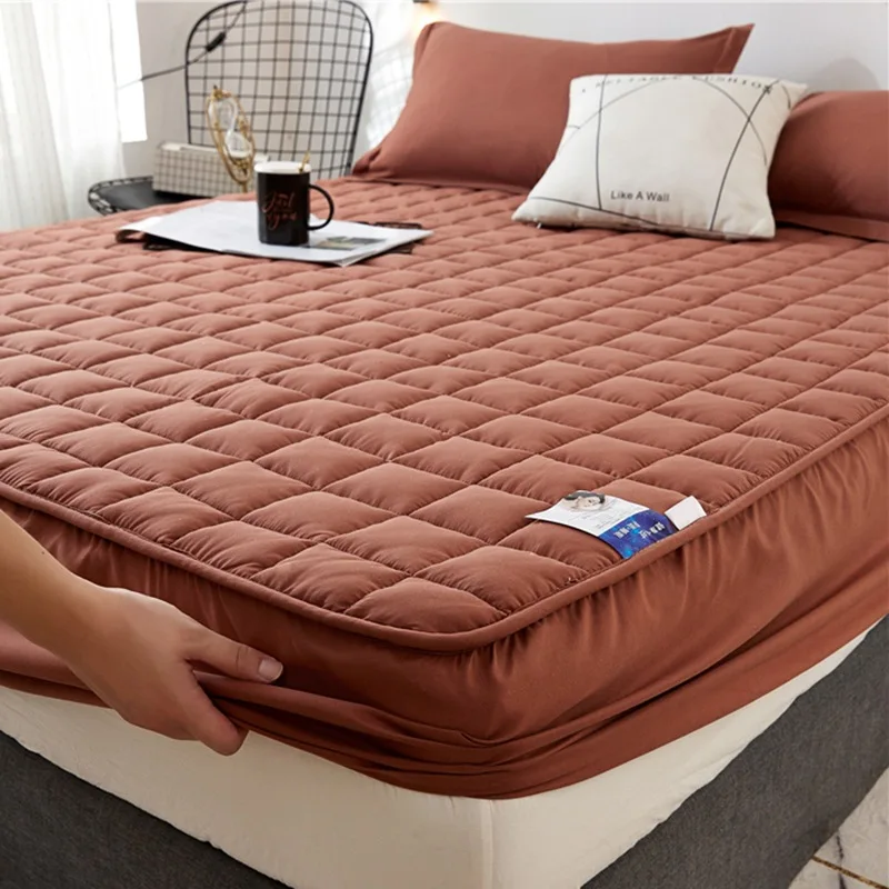 

Thicken Quilted Mattress Cover King Queen Bed Fitted Sheet Anti-Bacteria Mattress Topper Air-Permeable Mattress Protector Solid