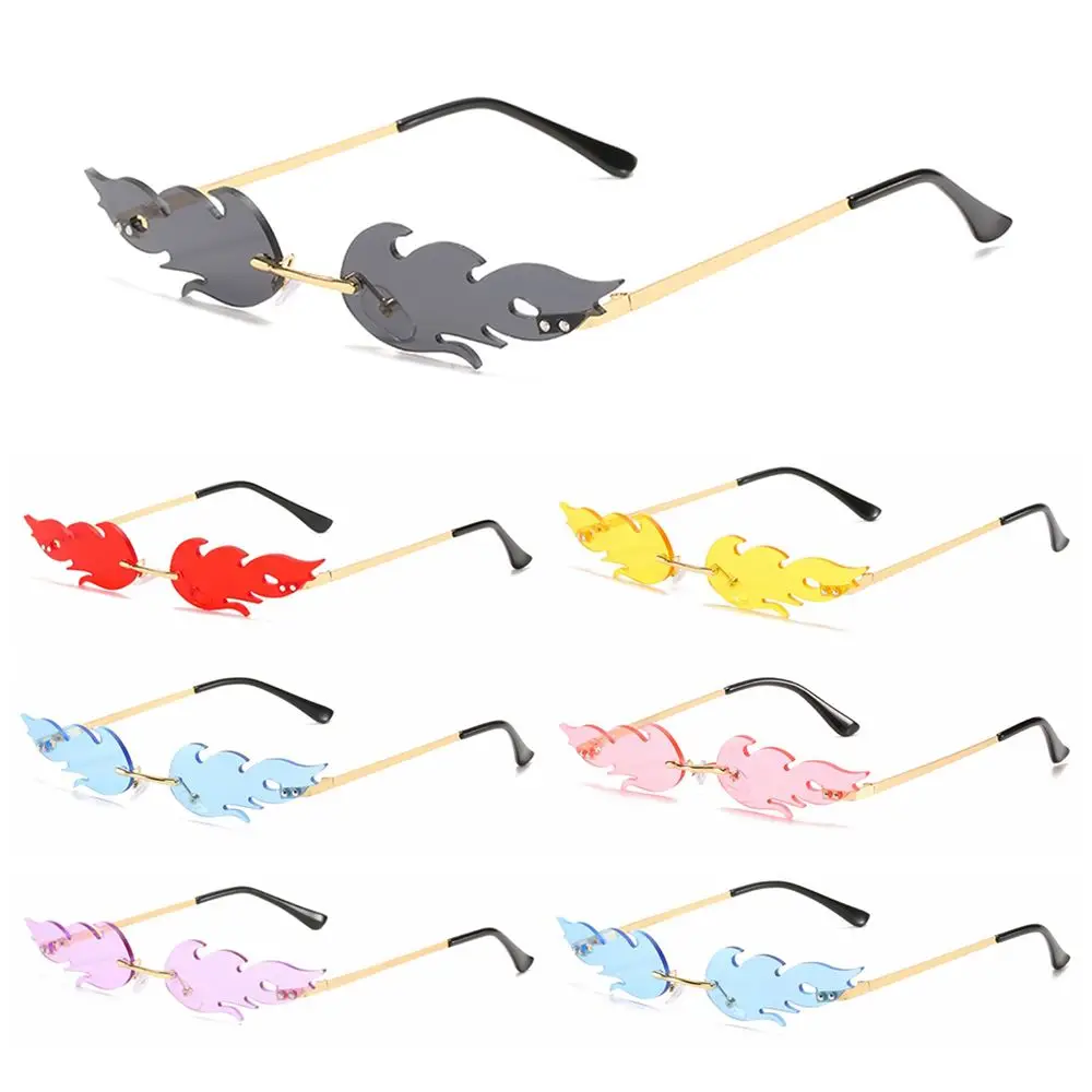 

Streetwear Party Rimless Cosplay Eyewear Sun Glasses Fashion Flame Sunglasses Flame Shaped Sunglasses for Women