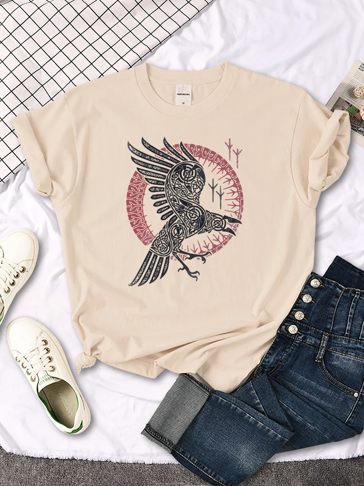 

Tv Series Viking Legends Ragnar'S Raven Pattern Print Womens Tshirts Summer Oversize Clothes Female Twelve Colors Casual Tops