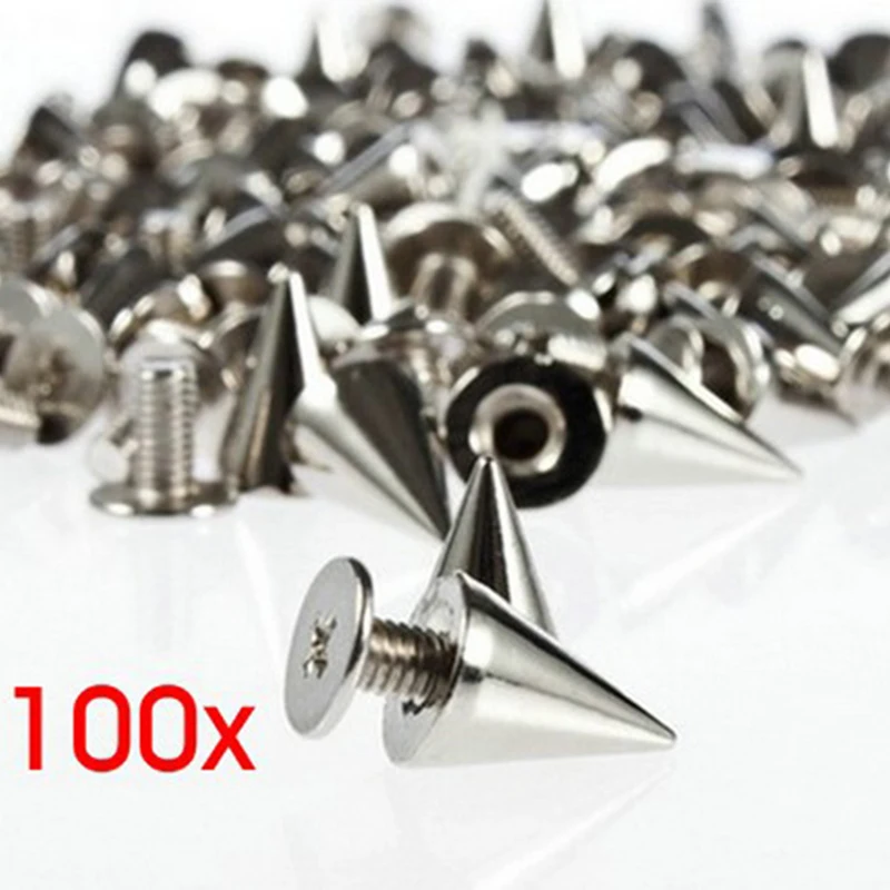 

100pcs/set Silver Cone Studs And Spikes DIY Craft Cool Punk Garment Rivets For Clothes Bag Shoes Leather DIY Handcraft