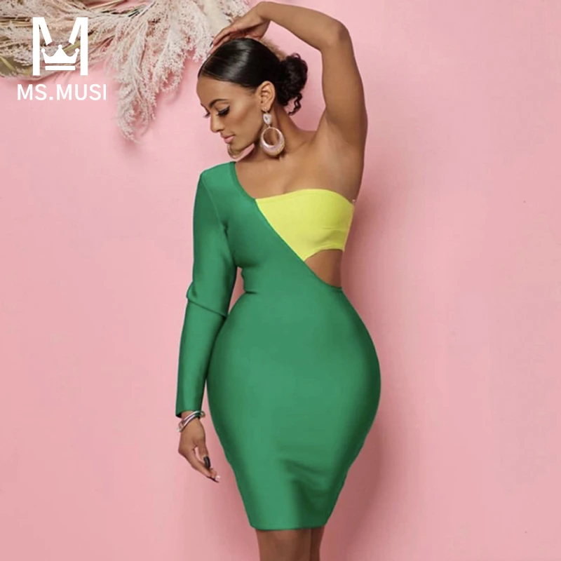 MSMUSI 2024 новое модное женское сексуальное облегающее мини-платье на одно плечо в
