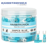 haisstronica 200pcs blue 22 16 gauge marine grade heat shrink fork connectors tinned red copper 0 7mm 10 fork terminals