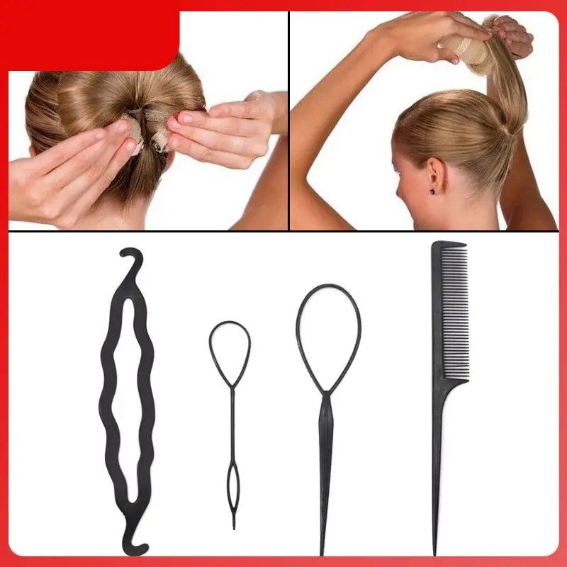 

4 Pcs/set Hair Braid Accessories Ponytail Creator DIY Hair Styling Tools Hair Bands for Girls Bun Maker with Comb A Gift