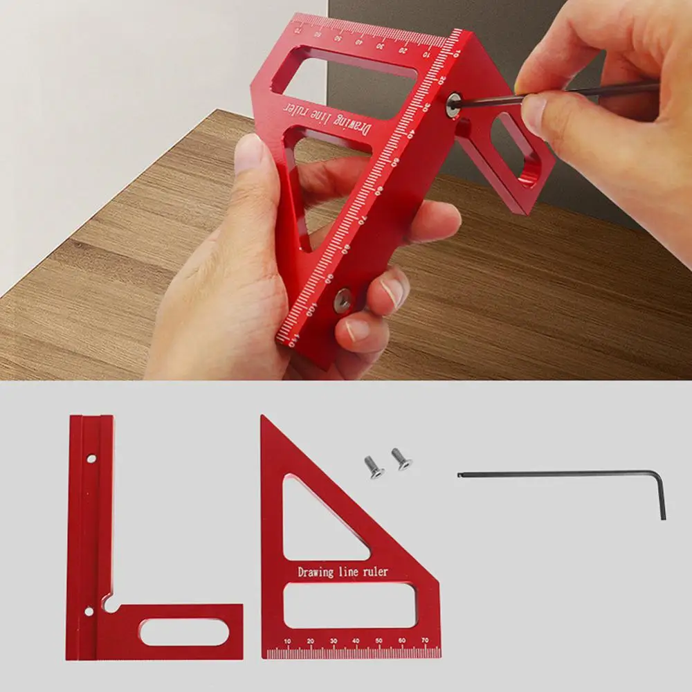 

Multifunctional Aluminum Alloy Woodworking Ruler Square Layout Miter Triangle Ruler 45 / 90 Degree Metric Gauge Measure Tools