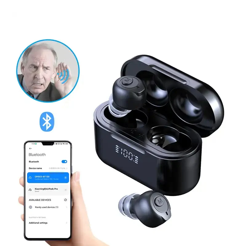 

Слуховые аппараты Audfonos, перезаряжаемые беспроводные слуховые аппараты CIC, невидимые слуховые аппараты с синими зубьями, наушники bluetooth