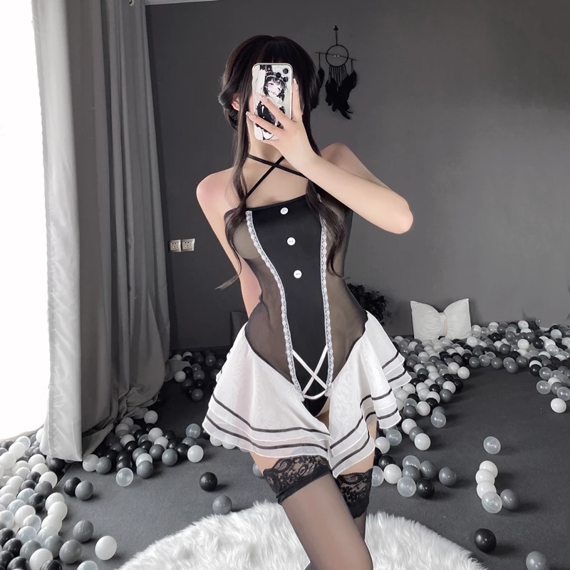 

Erotic Lingerie Perspective One-piece Lace Temptation Suit Halter Skirt Bodysuit Women Sexy Bondage Dress Exotic Dancewear