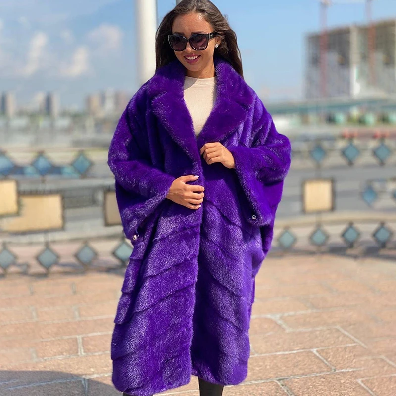 Genuine Mink Fur Coat Woemn Bet Sleeve Lapel Knee-length Tops 2022 Autumn Winter New Luxury Real Mink Fur Jacket Female