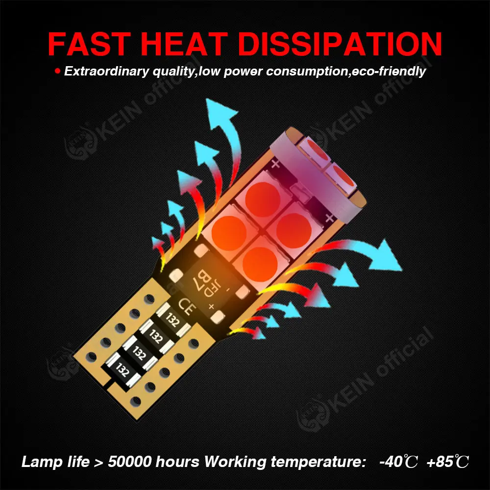 Фото KEIN 10 шт. 5w5 LED T10 W5W лампа 194 WY5W 501 168 10SMD для освещения салона, чтения, багажника, дверей, автомобильного освещения. №2