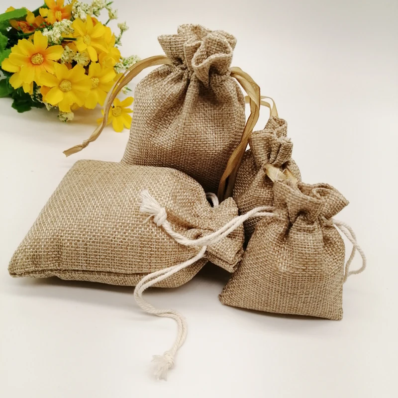 1000pcs Jute Zak Jute Linen Drawstring Bag Gift Bag Jutte Zakjes Diy Handmade Jute Bag Christmas Party Wedding Jewelry Pouches