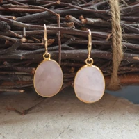 nature pink crystal rose quartz egg shape dangle earring for women