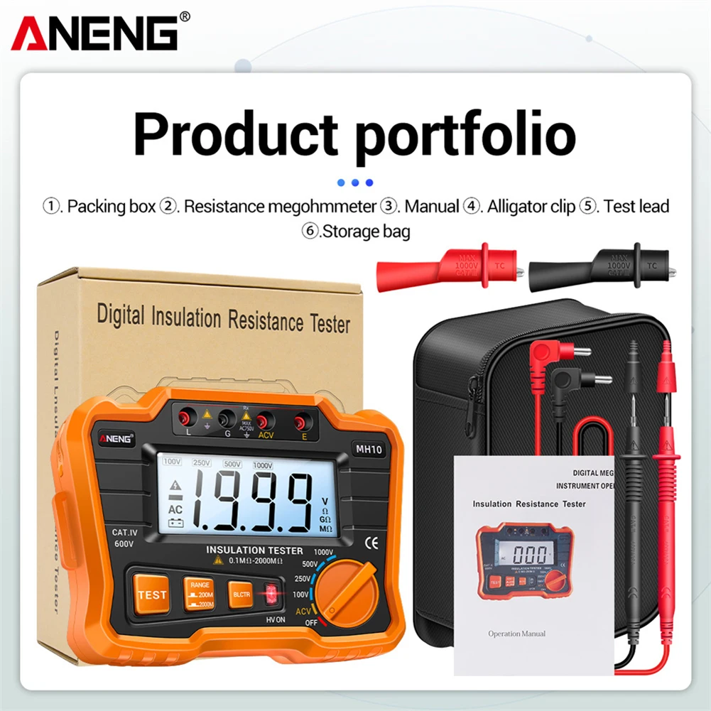 

ANENG MH10 Digital Insulation Resistance Tester 100-1000V Megger Tester Insulation Resistance Tester Voltage Test Tool