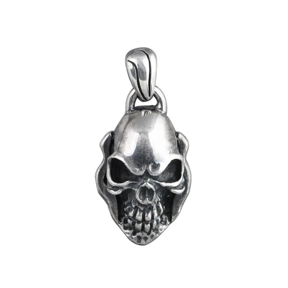 

Mens Skull Skeleton 925 Sterling Silver Biker Pendant F1012
