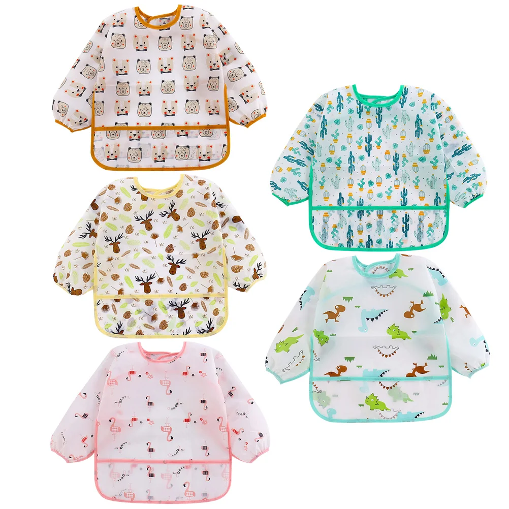 

Baby Smock Eating Toddler Bibs Bib Infantsleeve Apron Paintingclothing Clothes Sleeved Waterproof Travel Saliva Cloth Feeding