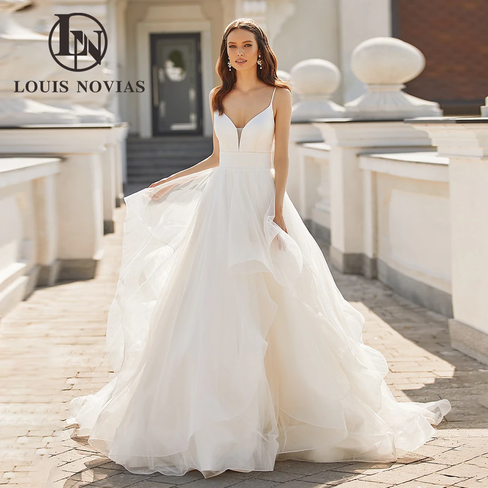 

Женское ТРАПЕЦИЕВИДНОЕ свадебное платье LOUIS NOVIAS, белое фатиновое платье на тонких бретельках с вырезами, свадебное платье, 2023