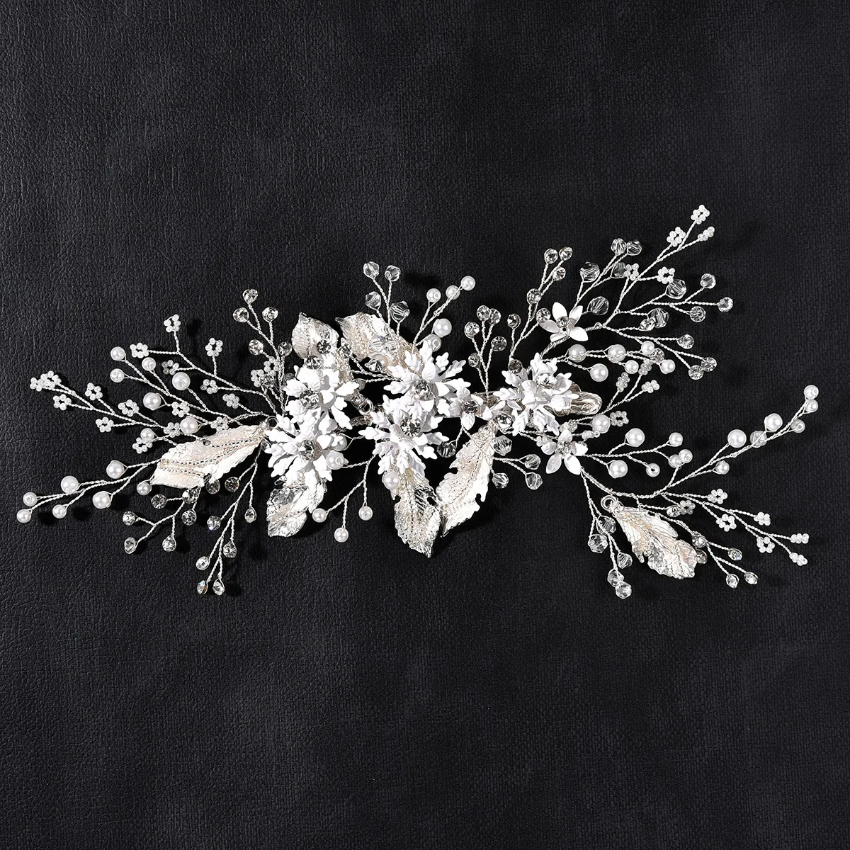 

Korean Women Hair Decoration Wedding Styling White Leaf Drill Handmade Hair Accessories Hairpin Women