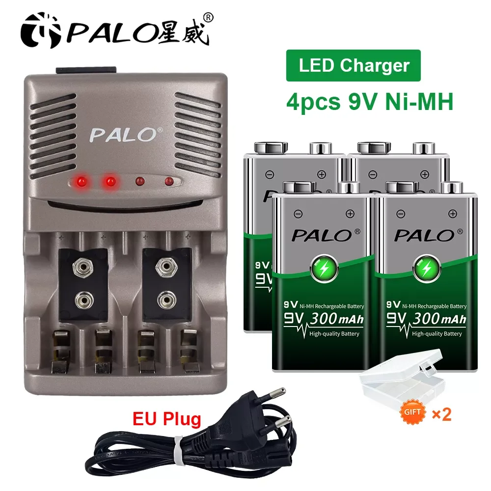 

PALO 9V NiMH Rechargeable Battery+ LED Indicator Smart Charger For Multimeter Microphone Remote Control KTV use Crown Krone