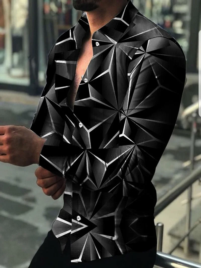 Men's Shirts Casual Fashion Shirts Long Sleeve Tops Men's Prom Party Shirts Lapel Gradient Printing Casual Slim Fit Cardigan