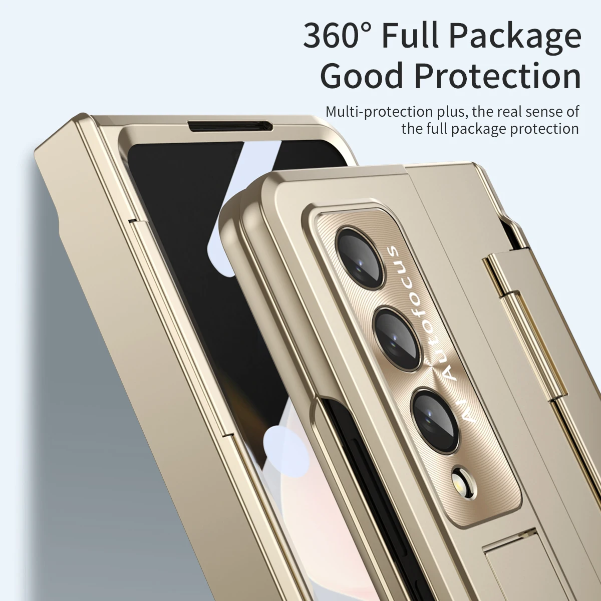 Plating Kickstand Armor Case For Samsung Galaxy Z Fold 4 3 360 Full Screen Protector Phone Cover Z Fold 5 Hinge Case Shockproof