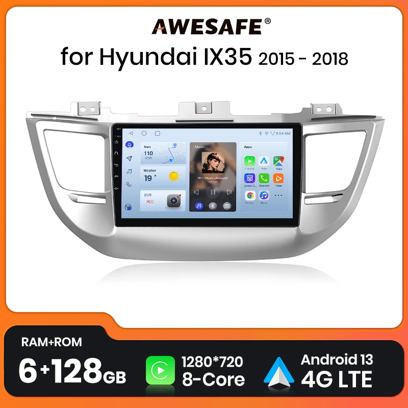AWESAFE беспроводной CarPlay Android 13 радио для Hyundai IX35 Tucson 3 2015 - 2018 GPS Навигация стерео