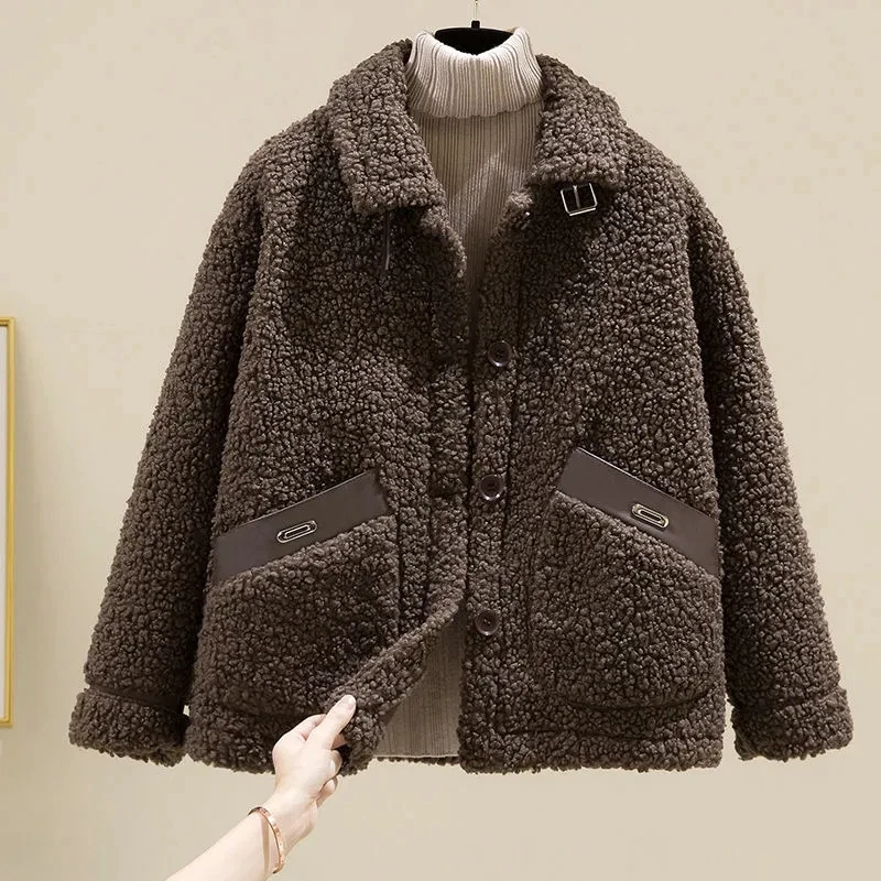 Faux Fur Coat Womens 2022 New Autumn Winter Korean Fashion Loose Thick Warm Grain Velvet Imitation Lamb Plush Fur Jacket Women
