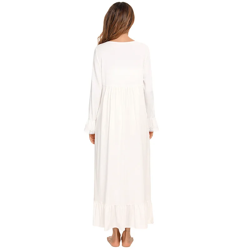 Spring Autumn New Women's Nightdress Long Sleeve White Casual Homewear Sexy Sleepwear Women Sleep Tops Nightwear Night Gown