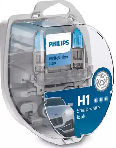 Лампа автомобильная галогеновая H1 PHILIPS WhiteVision ultra 4200К +60% 12V 55W P14,5s (2шт.) 12258WVUSM