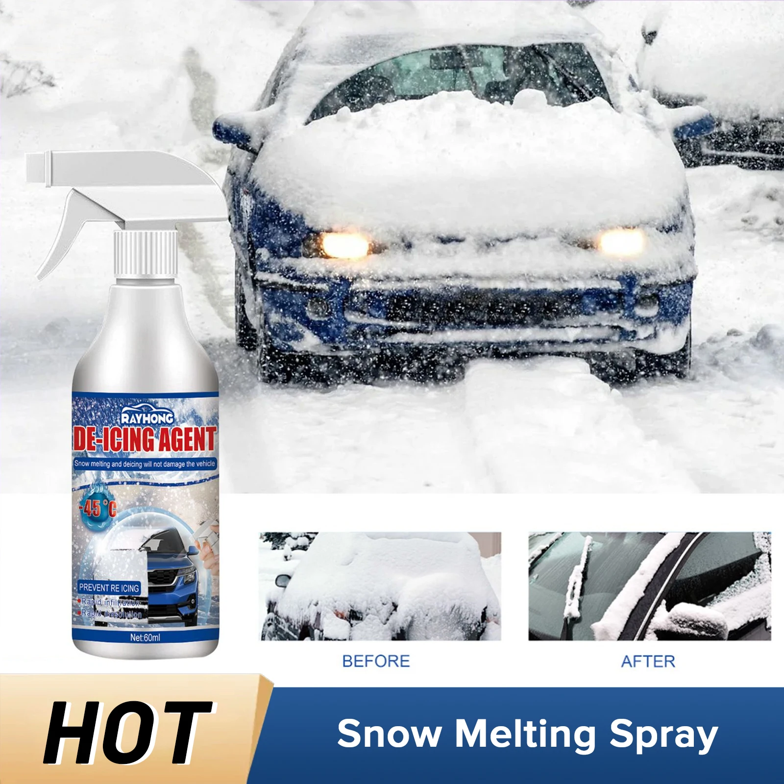 

Snow Melting Spray Effective Frost Removal Adsorption Inhibition Cars Windshield Deicer Non-Damaging Vehicle Snow Remover Agent