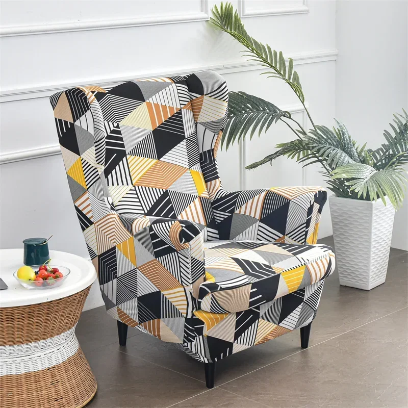 

Geometric Wing Back Chair Cover Stretch Floral Spandex Armchair Covers Footstool Single Sofa Slipcovers With Cushion Cover
