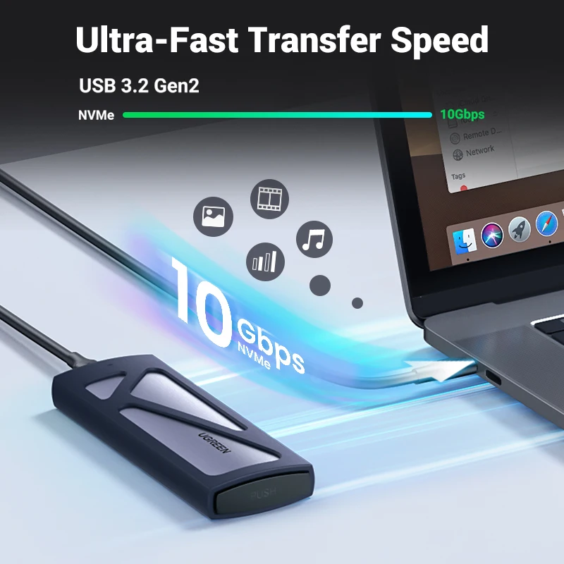 UGREEN M.2 NVMe адаптер корпуса SSD 10 Гбит/с USB C 3 2 Gen2 без инструментов внешний корпус Reader