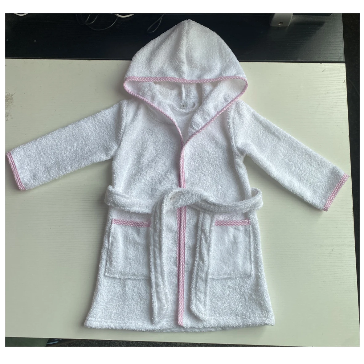 Monogram Bath Robe Boys Belt Cotton Terry Fabric Long Sleeve Button Up With Hat Gilrs Robe For Kids