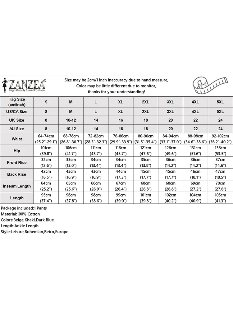 Женские винтажные однотонные хлопковые брюки ZANZEA летние повседневные