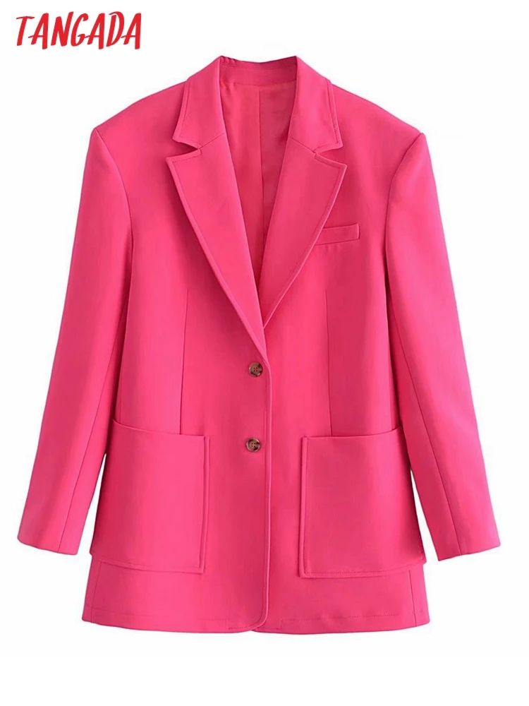 

Tangada 2022 Fashion Women Hotpink Wide Leg Suit Pants Trousers Pockets Office Lady Elegant Pants Pantalon 3H233