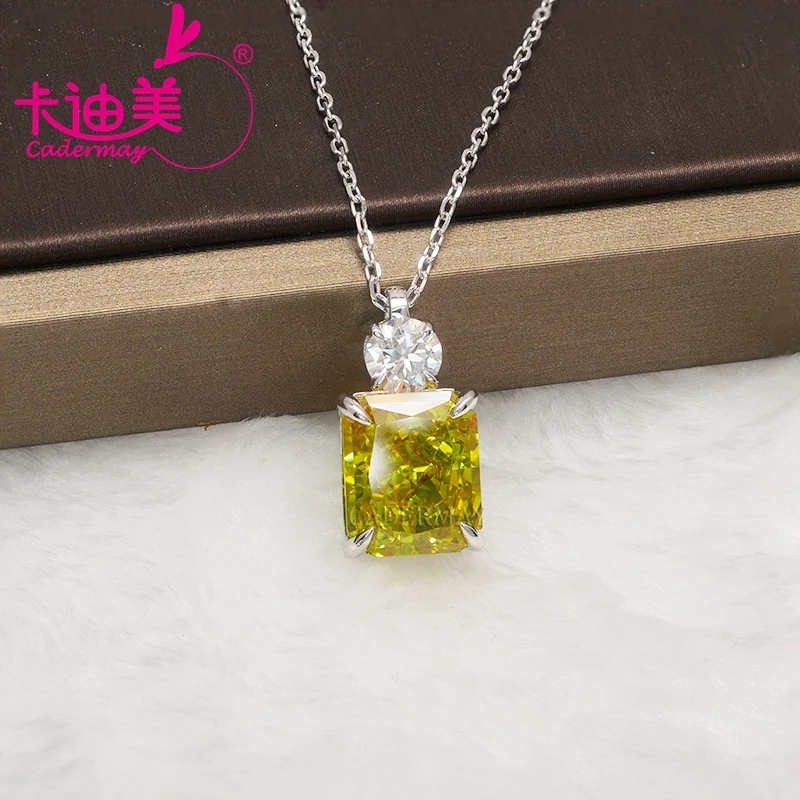 CADERMAY Custom Jewelry Radiant Cut Moissanite S925 Sterling Silver Octagon ZC Pendant Necklace For Women Party Gifts