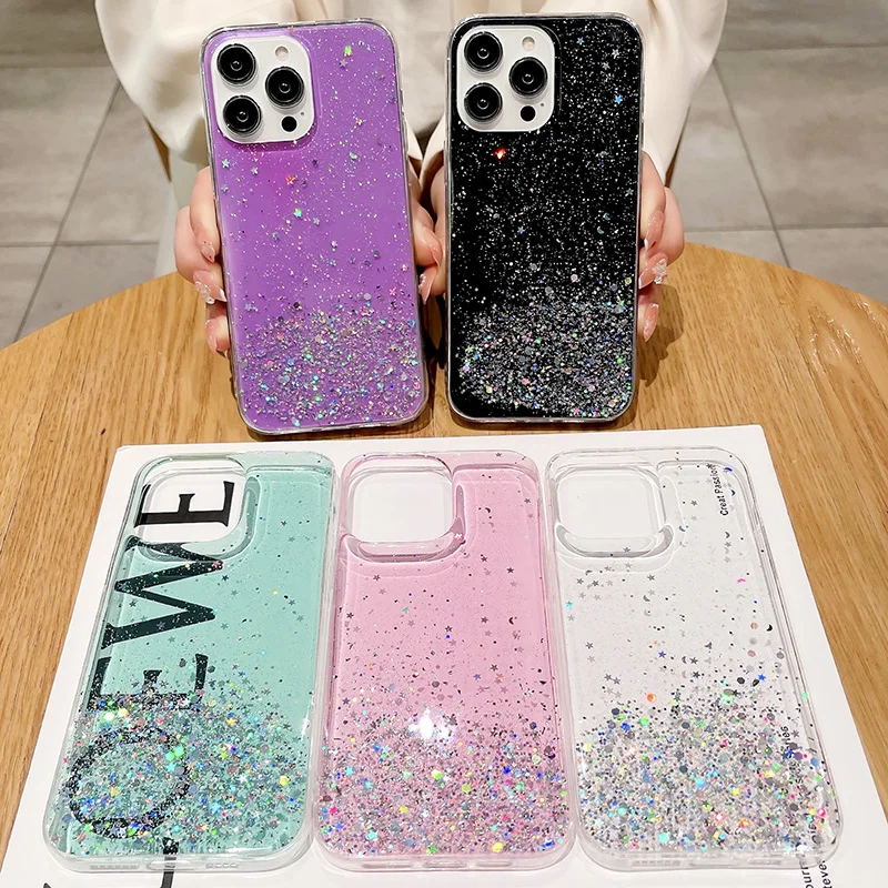 

Luxury Glitter Clear Soft Silicone Epoxy Case For Samsung Galaxy S20 S21 FE S22 PLUS S23 ULTRA A34 A54 A14 A24 Shockproof Cover