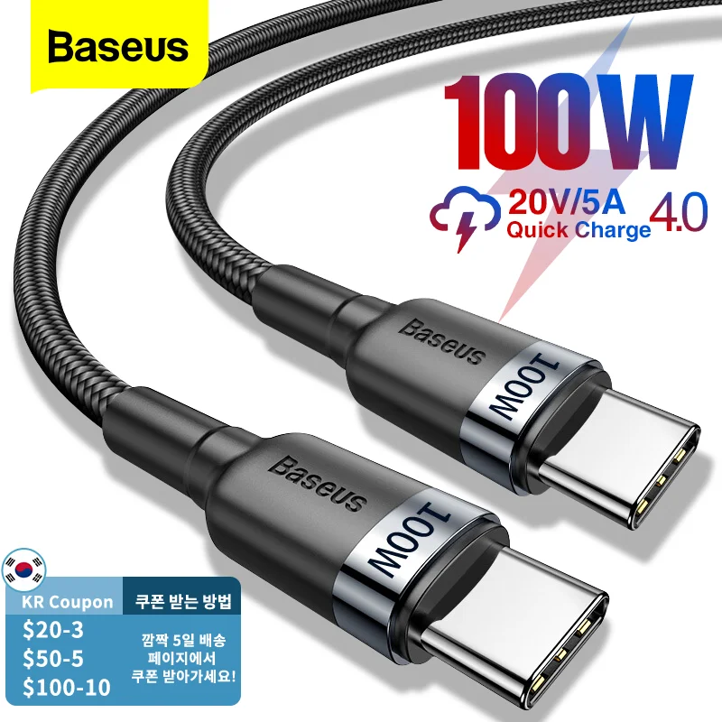  Кабель Baseus 100 Вт USB C к USB Type C USBC PD Шнур зарядного устройства для быстрой зарядки USB-C 5A TypeC Кабель 2 м для Macbook Samsung Xiaomi POCO 