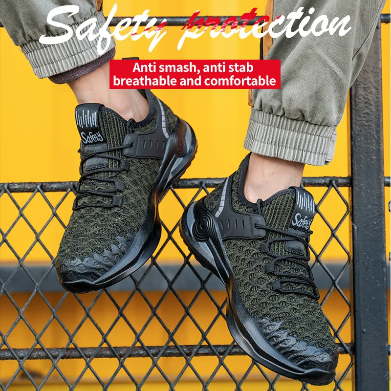 

New 2023 Lightweight Breathable Men Safety Shoes Steel Toe Work Shoes For Men Anti-smashing Construction Sneaker With Reflective