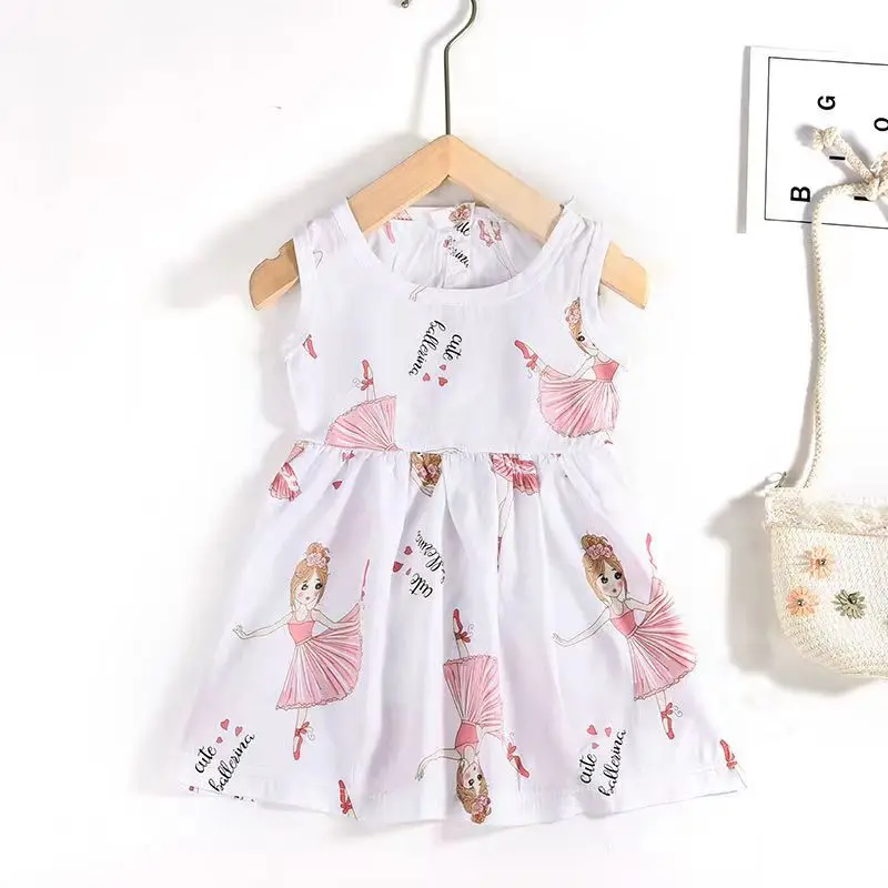 

2022 Fashion Girls Baby Clothing Infant Girl Clothes Cute Cartoon Print Sleeveless Beach Dress Baby Princess Summer Dresses