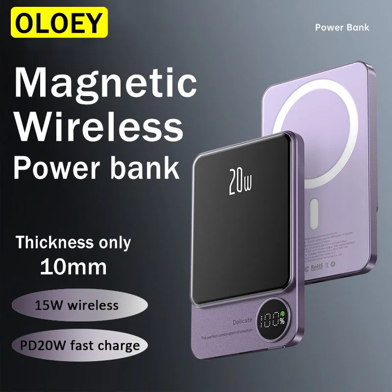 New 10000mAh  15W Fast Wireless Charger Magnetic Power Bank For iphone 12 13 14 External Auxiliary Battery Pack