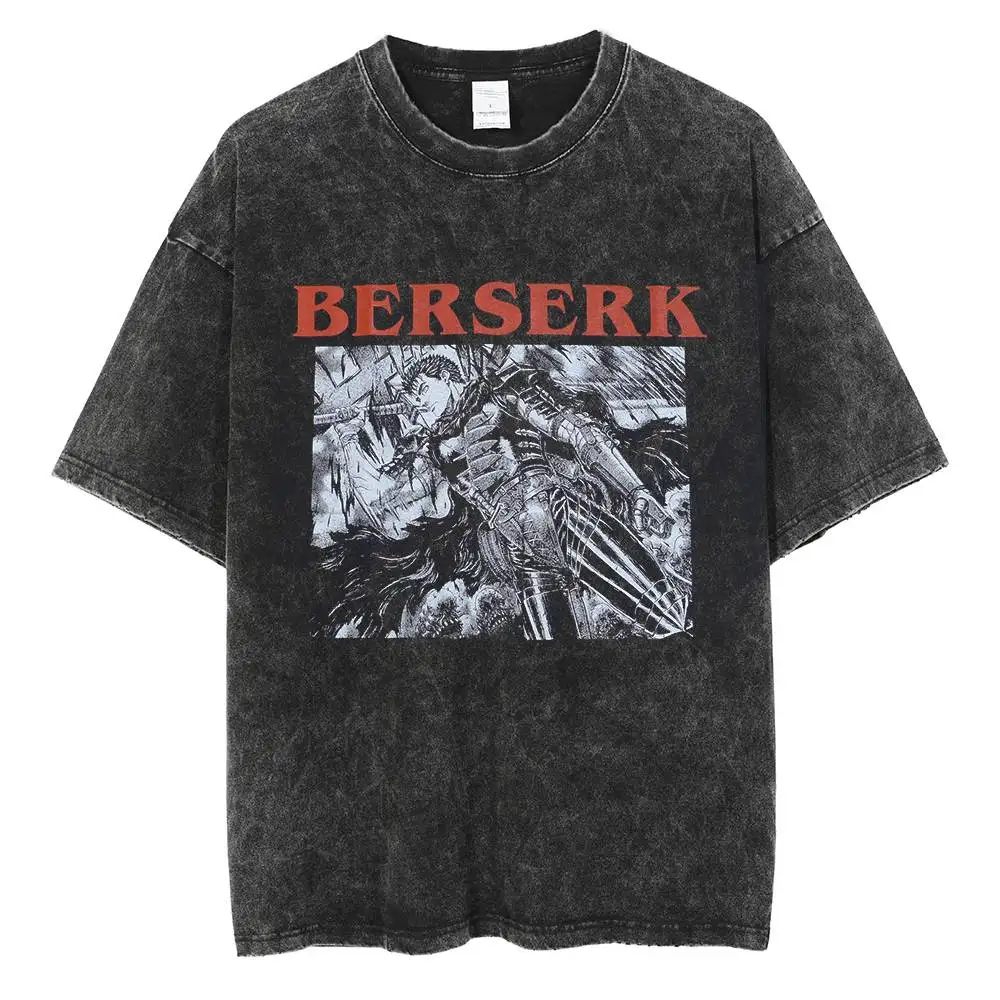 

Hip Hop Washed BlackTshirt Streetwear Japanese Anime Berserk Print T-Shirt Men Harajuku Cotton Casual T Shirt Short Sleeve Tops