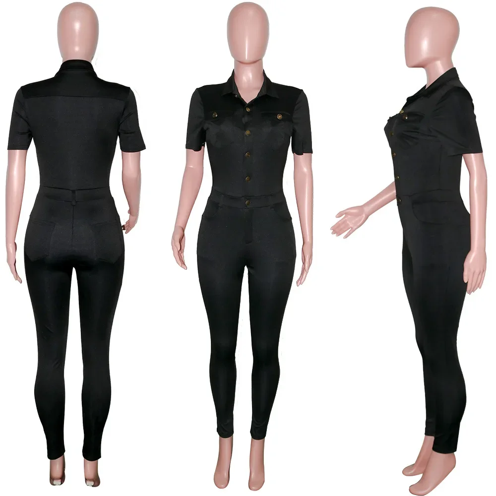 Женский однотонный комбинезон на пуговицах повседневный Облегающий для работы с